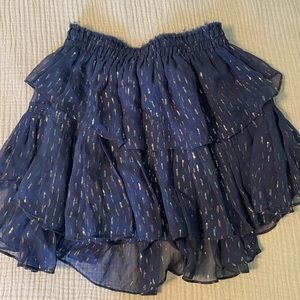 LoveShackFancy Blue Metallic Silk Mini Skirt